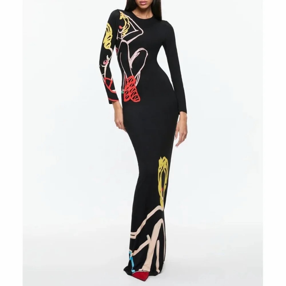 Nwt Alice + Olivia Tom Wesselmann Delora Open Back Maxi Dress Natural Beauty 12
